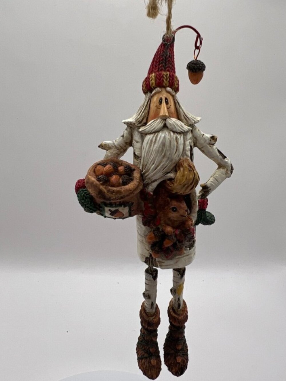 Kurt Adler Hinged Leg Santa Christmas Ornament Squirrel Acorn Birch Tree Trunk